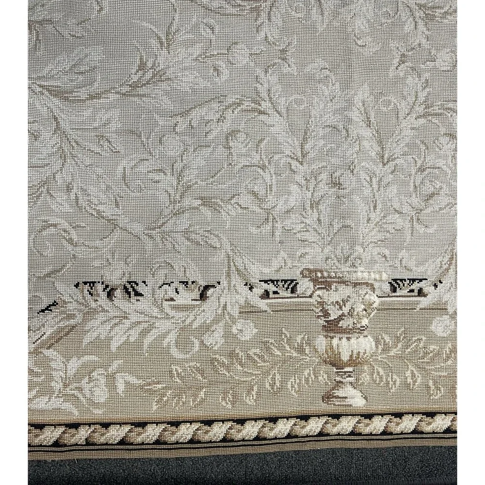 Vintage Needlepoint Tapestry Rug In The Style Of French Aubusson Nuetral 72x46”